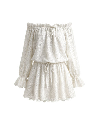 ABITO MINI OFF-SHOULDER IN PIZZO FLOREALE OPTICAL WHITE