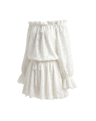 ABITO MINI OFF-SHOULDER IN PIZZO FLOREALE OPTICAL WHITE
