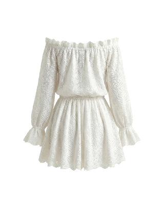 ABITO MINI OFF-SHOULDER IN PIZZO FLOREALE OPTICAL WHITE