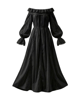 ABITO LUNGO OFF-SHOULDER IN COTONE BLACK