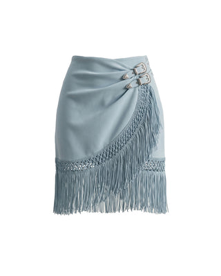 GONNA MINI CON FRANGE  DUSTY BLUE