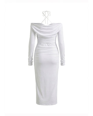ABITO MIDI OFF-SHOULDER ADERENTE CON TOP INCROCIATO