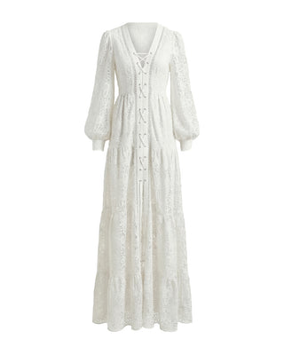 ABITO LUNGO IN PIZZO MACRAME' CON SCOLLO PROFONDO