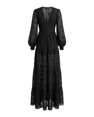 ABITO LUNGO IN PIZZO MACRAME' CON SCOLLO PROFONDO BLACK