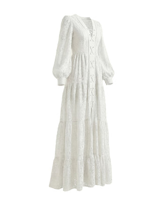 ABITO LUNGO IN PIZZO MACRAME' CON SCOLLO PROFONDO