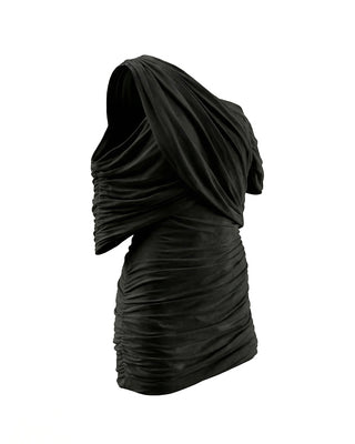 ABITO MINI ADERENTE IN JERSEY CON SCOLLO ASIMMETRICO BLACK