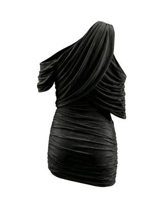 ABITO MINI ADERENTE IN JERSEY CON SCOLLO ASIMMETRICO BLACK