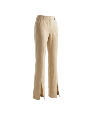 PANTALONE FLARE SARTORIALE IN LINO STRETCH CON SPACCHI
