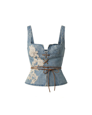 BUSTIER IN DENIM CON RICAMI FLOREALI