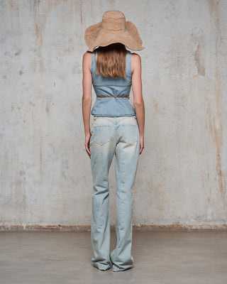BUSTIER IN DENIM CON RICAMI FLOREALI