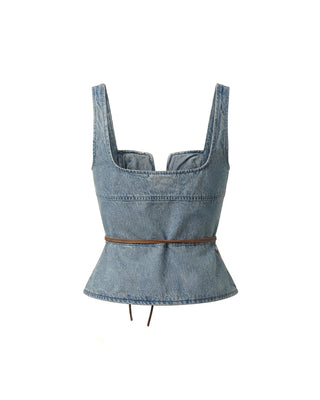 BUSTIER IN DENIM CON RICAMI FLOREALI