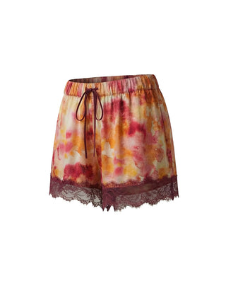 SHORTS TIE-DYE IN VISCOSA CON INSERTI IN PIZZO CHERRY