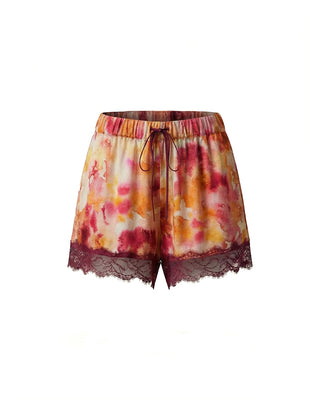 SHORTS TIE-DYE IN VISCOSA CON INSERTI IN PIZZO CHERRY
