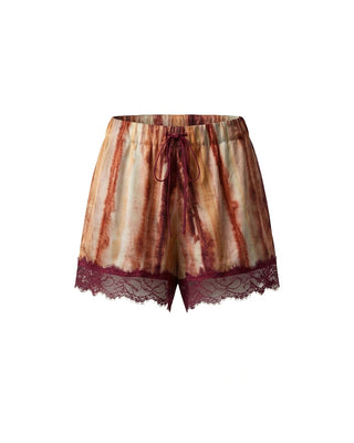 SHORTS TIE-DYE IN VISCOSA CON INSERTI IN PIZZO MERLOT