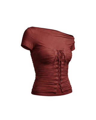 T-SHIRT IN JERSEY CON SCOLLO A BARCA E CORSETTO CON LACCI
