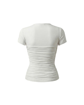T-SHIRT IN JERSEY CON SCOLLO A BARCA E CORSETTO CON LACCI WHITE