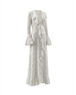 CHEMISIER LUNGO IN PIZZO MACRAME' CON RUCHES