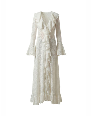 CHEMISIER LUNGO IN PIZZO MACRAME' CON RUCHES
