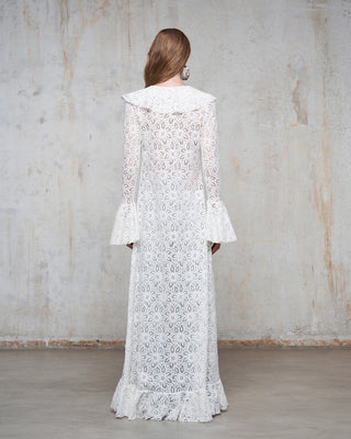 CHEMISIER LUNGO IN PIZZO MACRAME' CON RUCHES