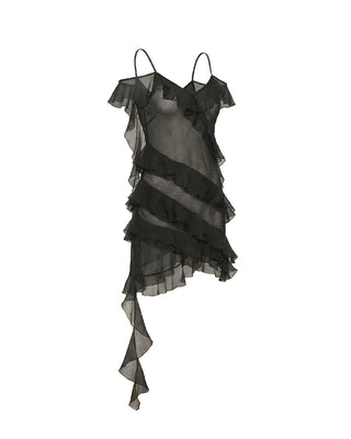 ABITO MINI OFF-SHOULDER IN CREPONNE CON BALZE ASIMMETRICHE