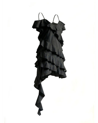 ABITO MINI OFF-SHOULDER IN COTONE CON BALZE ASIMMETRICHE