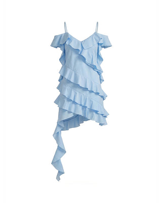 ABITO MINI OFF-SHOULDER IN COTONE CON BALZE ASIMMETRICHE