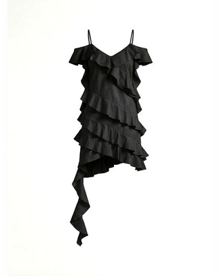 ABITO MINI OFF-SHOULDER IN COTONE CON BALZE ASIMMETRICHE
