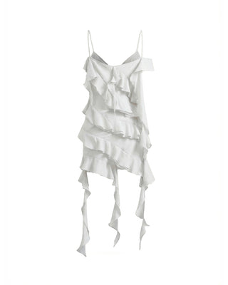 ABITO MINI OFF-SHOULDER IN COTONE CON BALZE ASIMMETRICHE  OPTICAL WHITE
