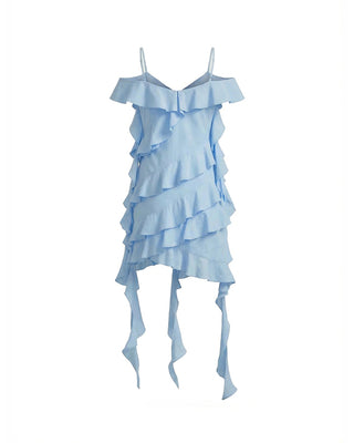 ABITO MINI OFF-SHOULDER IN COTONE CON BALZE ASIMMETRICHE