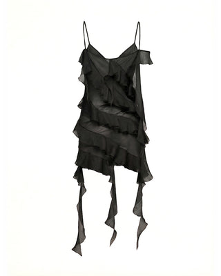 ABITO MINI OFF-SHOULDER IN CREPONNE CON BALZE ASIMMETRICHE