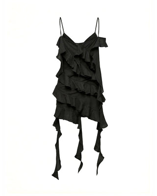 ABITO MINI OFF-SHOULDER IN COTONE CON BALZE ASIMMETRICHE