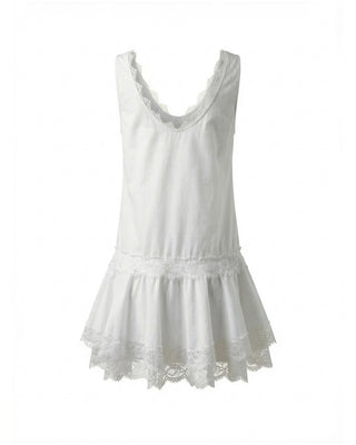 ABITO MINI IN COTONE CON BALZE E INSERTI IN PIZZO