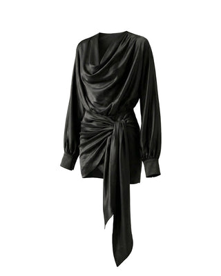 ABITO MINI IN SETA CON DRAPPEGGIO E FUSCIACCA BLACK