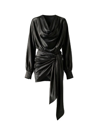 ABITO MINI IN RASO CON DRAPPEGGIO E FUSCIACCA BLACK
