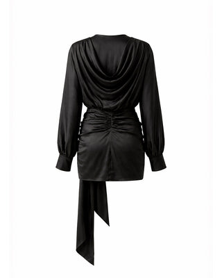 ABITO MINI IN RASO CON DRAPPEGGIO E FUSCIACCA BLACK