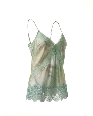 TOP CON SCOLLO A V E DETTAGLI IN PIZZO TIE DYE