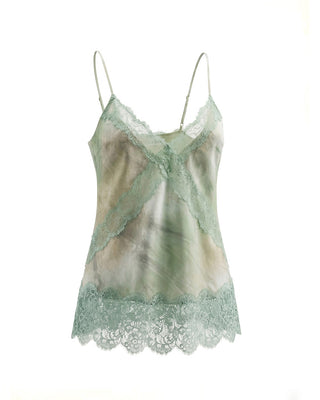 TOP CON SCOLLO A V E DETTAGLI IN PIZZO TIE DYE