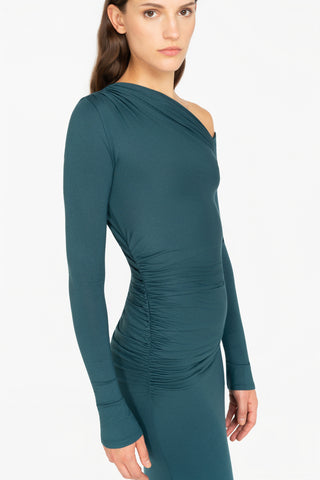 LONG ONE-SHOULDER JERSEY DRESS