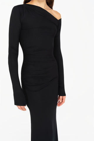 LONG ONE-SHOULDER JERSEY DRESS