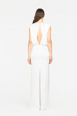 LONG SATIN DRESS WITH DRAPING