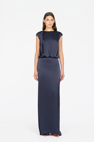 LONG SATIN DRESS WITH DRAPING