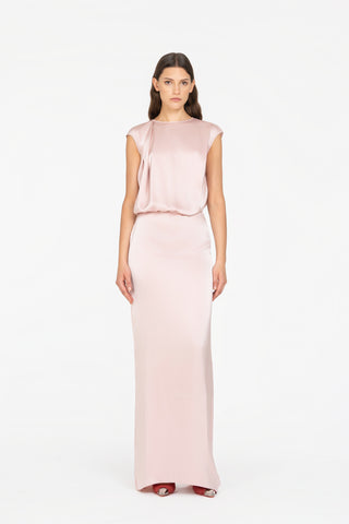 LONG SATIN DRESS WITH DRAPING