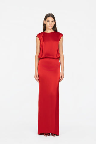 LONG SATIN DRESS WITH DRAPING