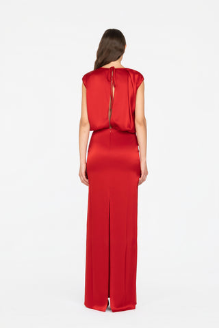 LONG SATIN DRESS WITH DRAPING