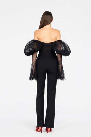 OFF-SHOULDER TULLE SHIRT