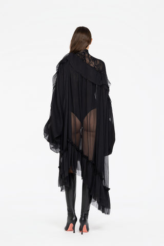 OVERSIZED SILK SHIRT WITH RUFFLES