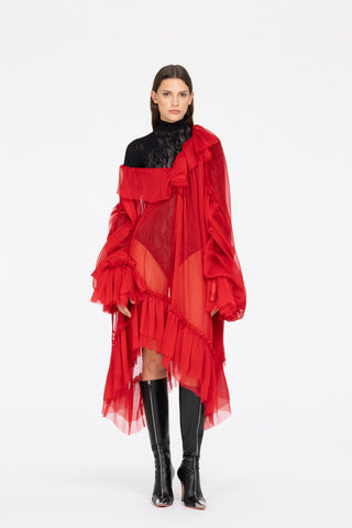 OVERSIZED SILK SHIRT WITH RUFFLES