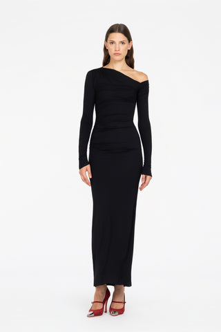 LONG ONE-SHOULDER JERSEY DRESS