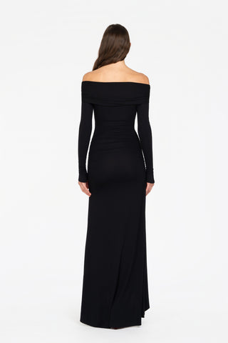 LONG OFF-SHOULDER VISCOSE DRESS