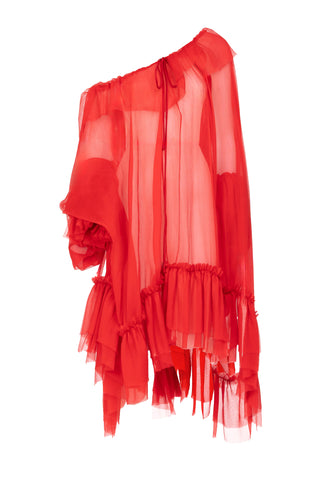 OVERSIZED SILK SHIRT WITH RUFFLES